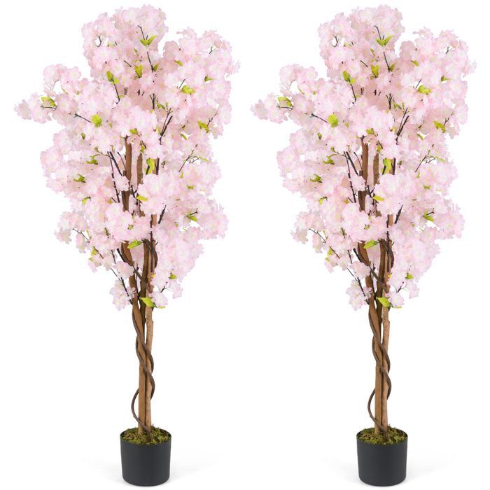 Juego de 2 cerezos artificiales de 150 cm - COSTWAY - Flores artificiales en maceta, decoración de interior para el hogar