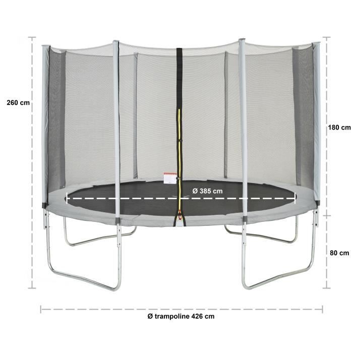 Trampoline MAXI ECO Ø 430 cm Gris - Avec Filet, Echelle, Couverture de Protection