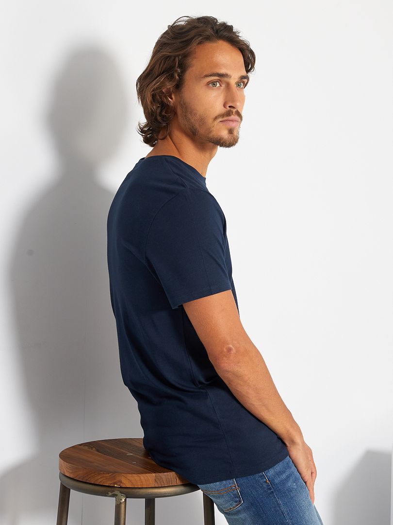 Recht model effen jersey T-shirt - donkerblauw