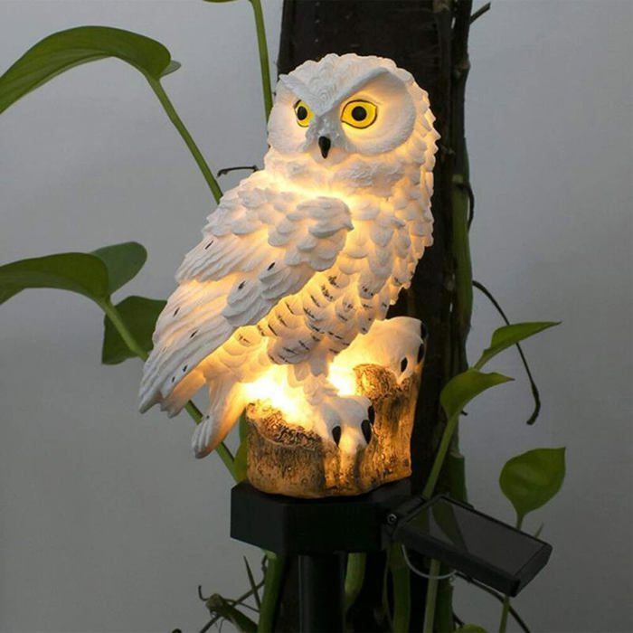 Lampe solaire LED de jardin, décoration de jardin en forme de hibou, lampe solaire étanche pour pelouse, éclairage de chemin(blanc)