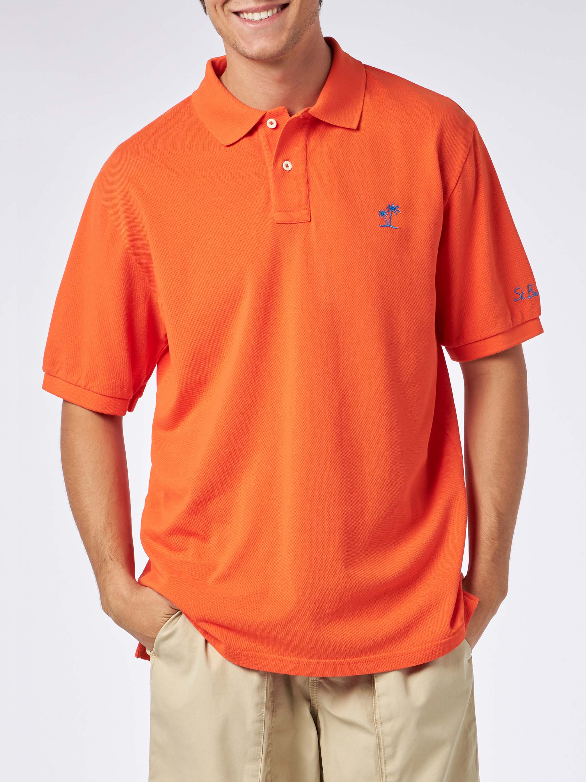 Orange herrepoloshirt i piqué med St. Barth-logo og vintage-effekt