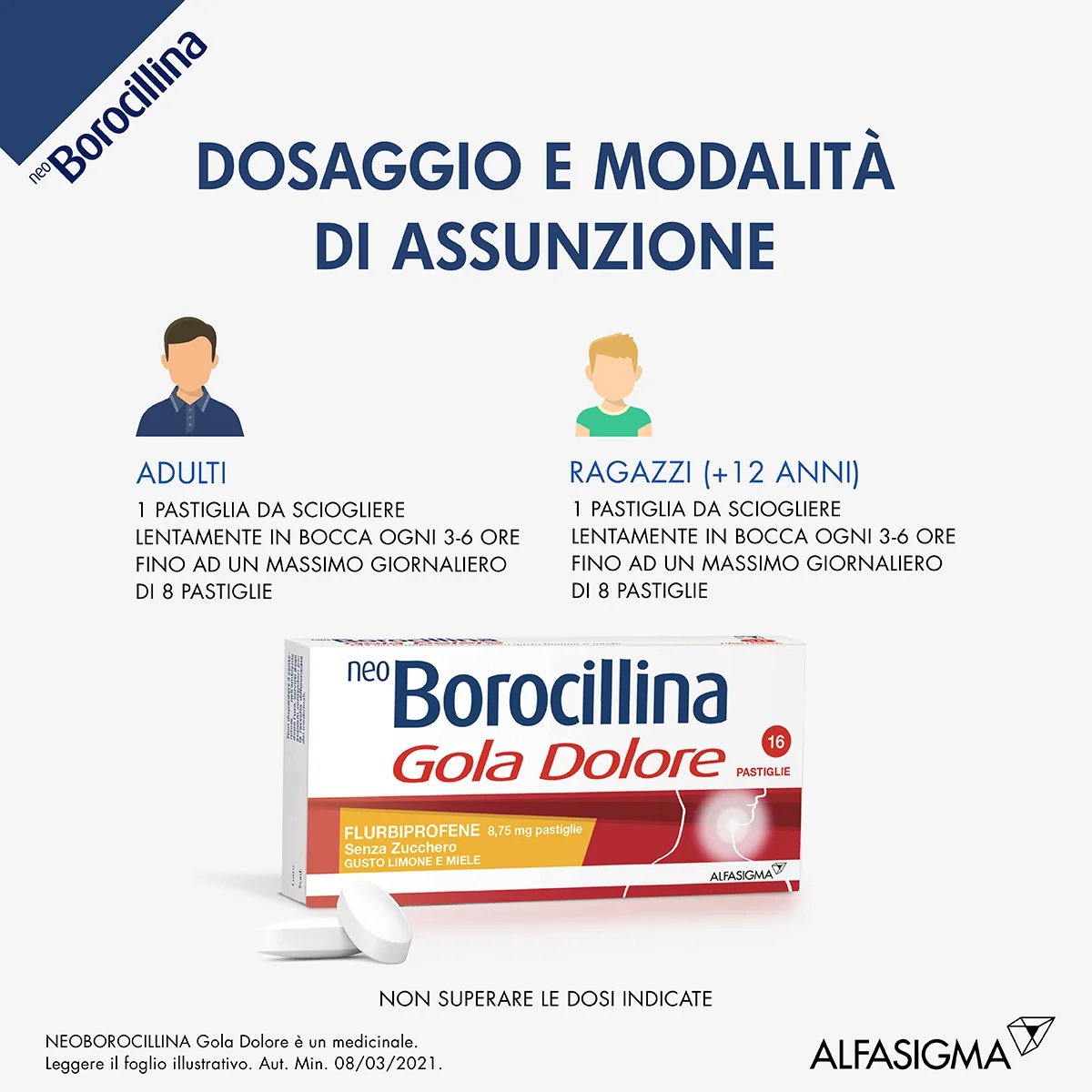 NEOBOROCILLINA Neo Borocillina Halsschmerzen 8,75 mg Zitrone und Honig 16 Lutschtabletten ohne Zucker