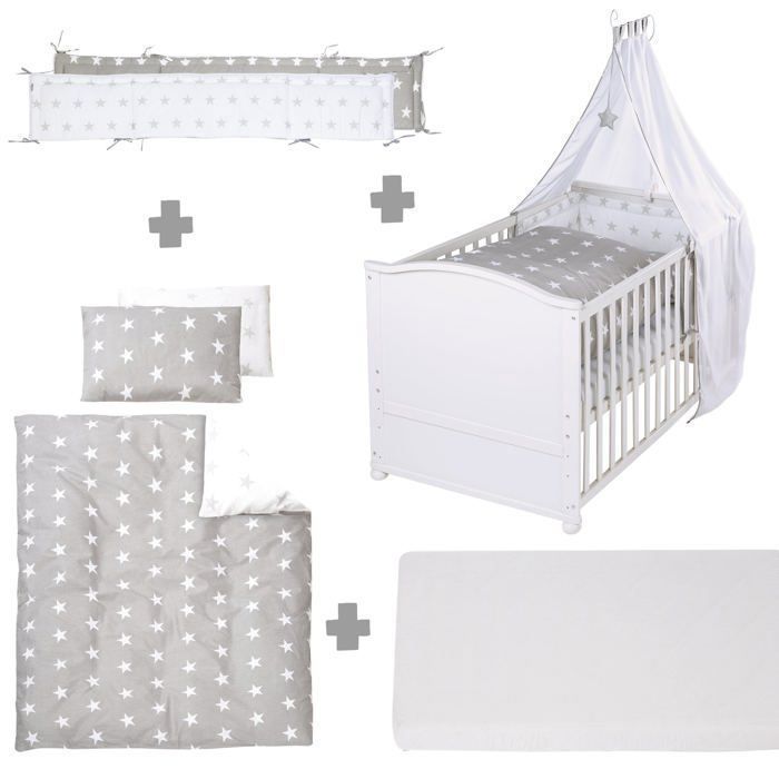 Umbaubares Babybett – 70 x 140 cm – ROBA – LITTLE STARS – Mit Zubehör – Weiß