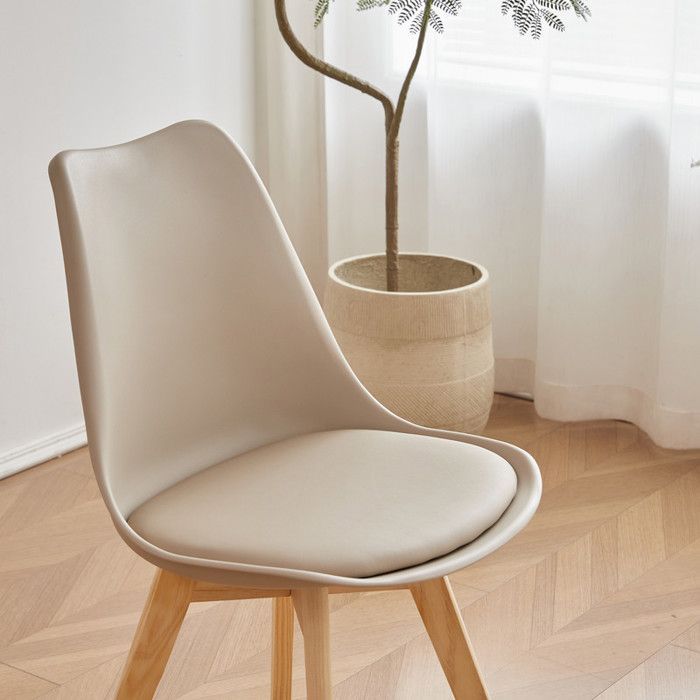 Set of 6 Scandinavian Beige Dining Chairs, Designer Dining Chairs in Faux Leather and Solid Wood