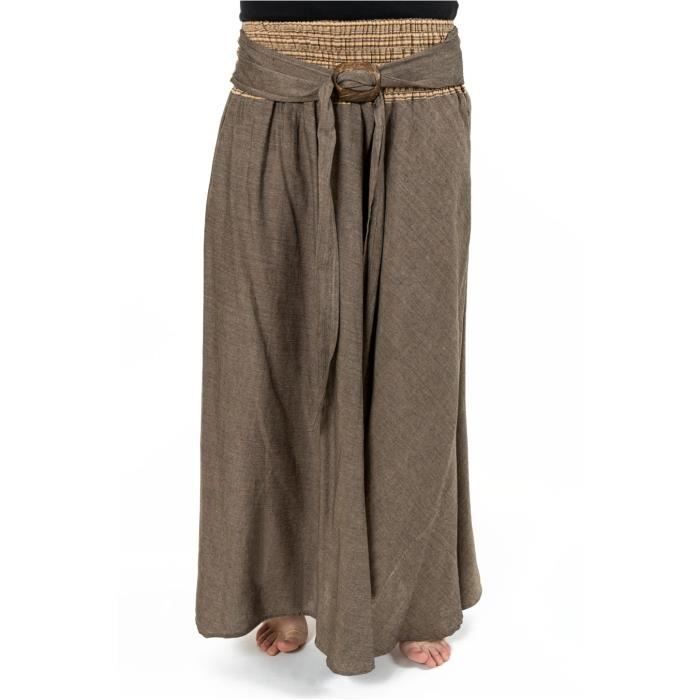Fantazia - Jupe grande taille ethnique - Jupe ethnique longue ceinture elastique et boucle coco Narivala - Marron