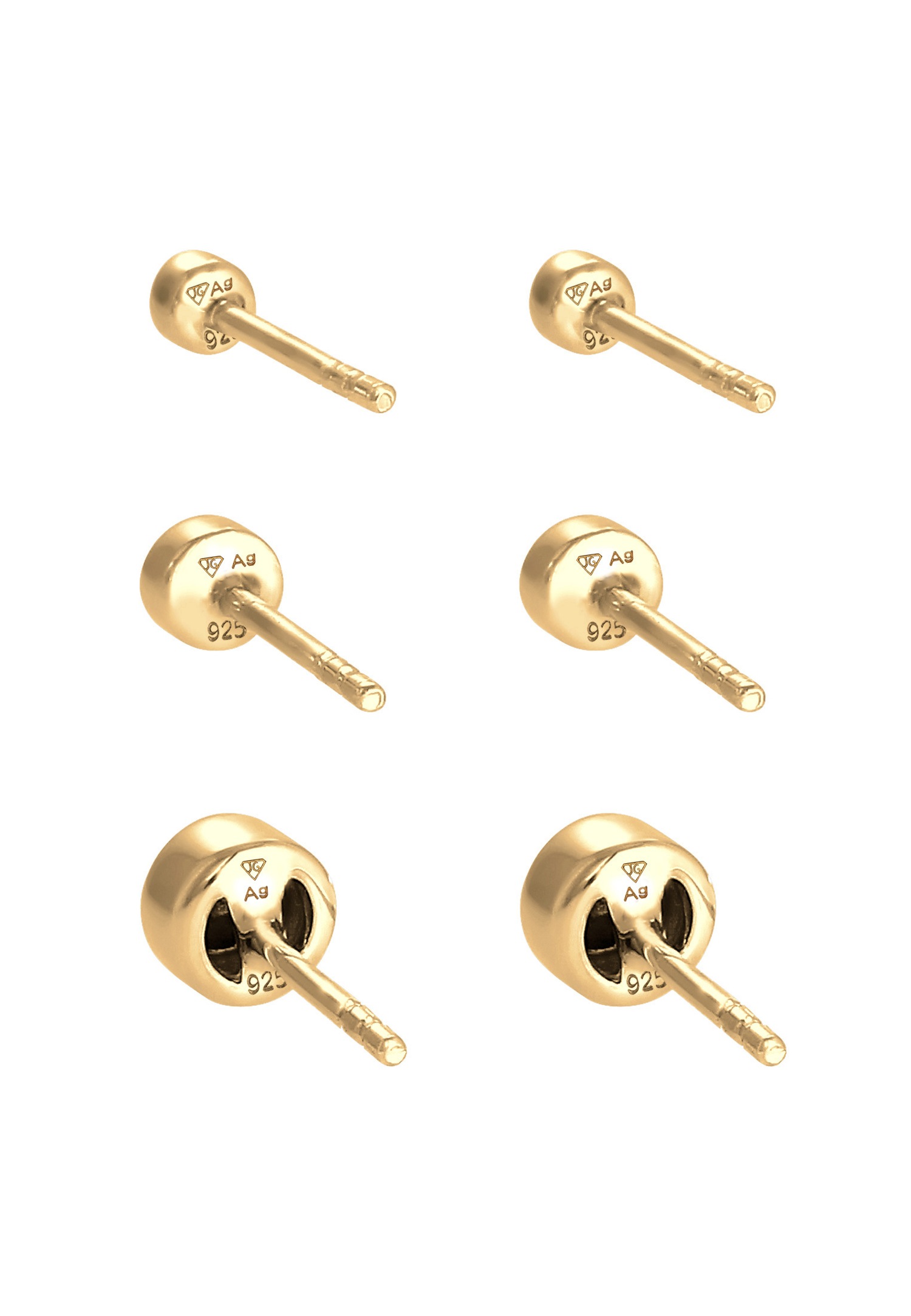 Elli Femmes clous d'oreilles Basic set de 3 avec cristaux en argent sterling 925 plaqué or