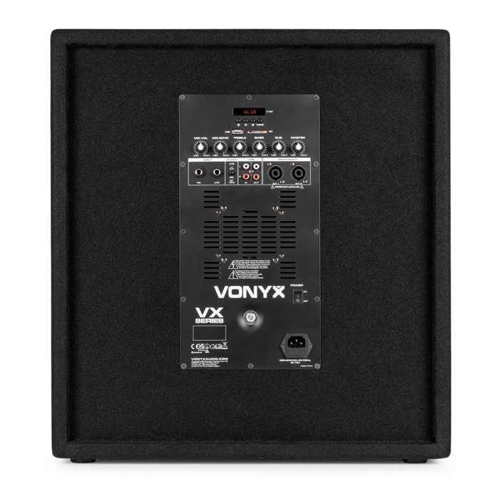 Vonyx VX1218BT Complete 2.1 PA System 1200W with 18 Inch Subwoofer and 12 Inch Speakers, Bluetooth 5.3, USB, SD, Stands and