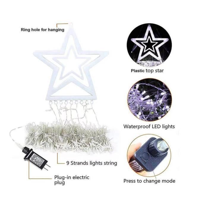 Luzes de Natal em Cascata com 350 LEDs em Formato de Estrela, Impermeáveis, para Uso Externo em Festas e Casamentos.