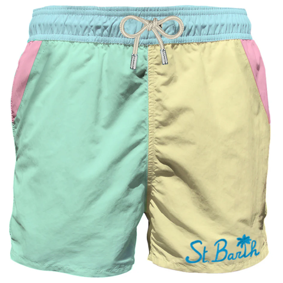 Calção de banho masculino multicolorido com bolso