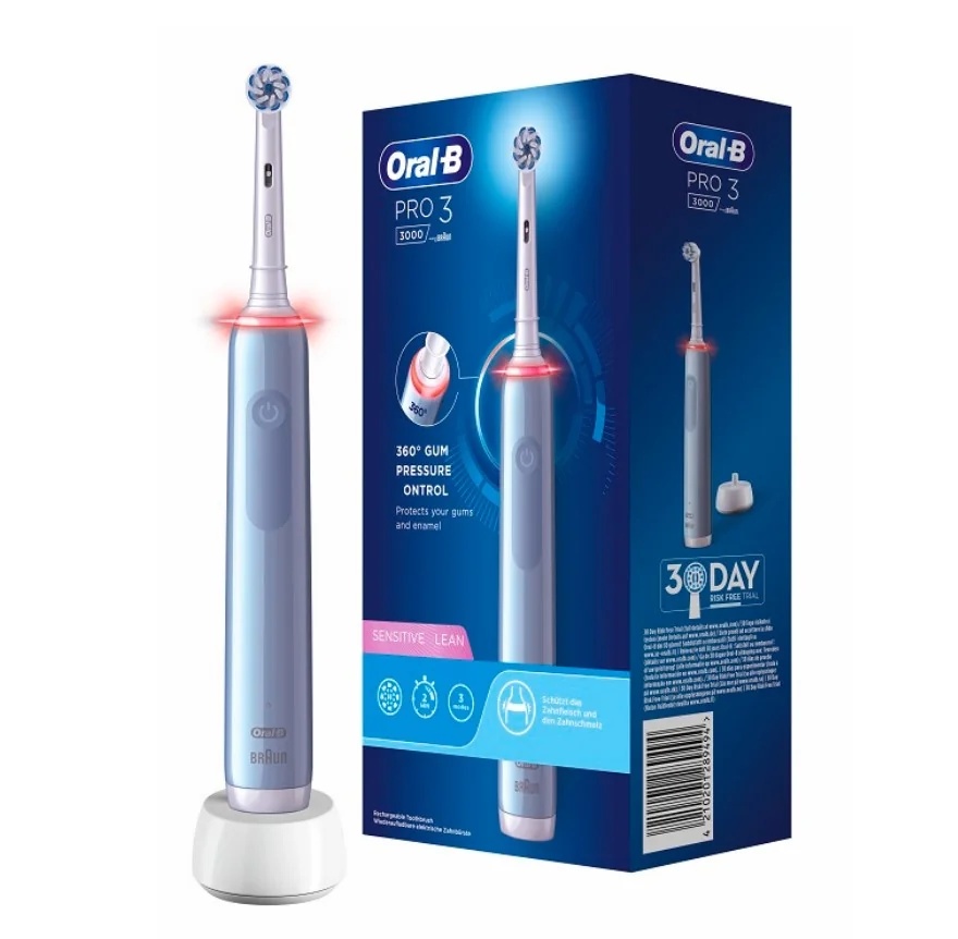 Oral-B Pro 3 Blue Sensitive elektrische tandenborstel + 2 vervangende tandenborstelvullingen