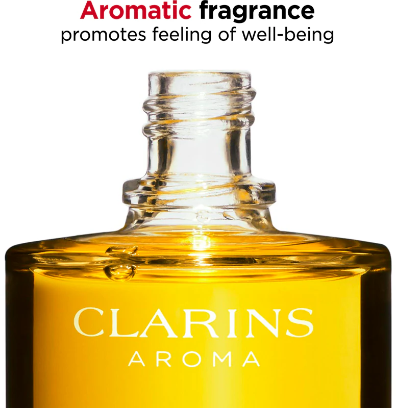 Óleo corporal tônico Clarins com efeito fortalecedor.