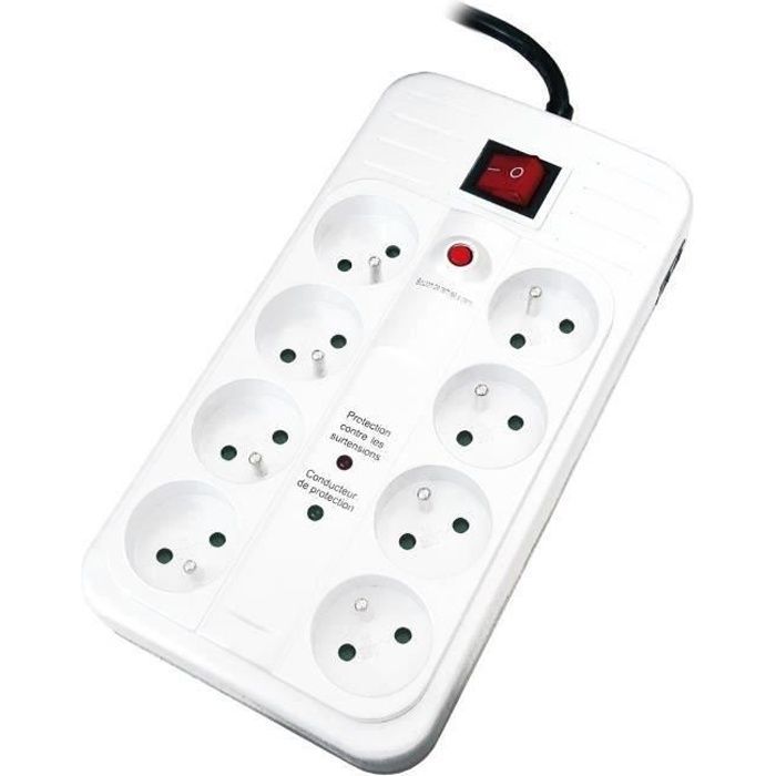 Regleta de enchufes con protección contra sobretensiones ZENITECH de 8 tomas + interruptor de TV 
