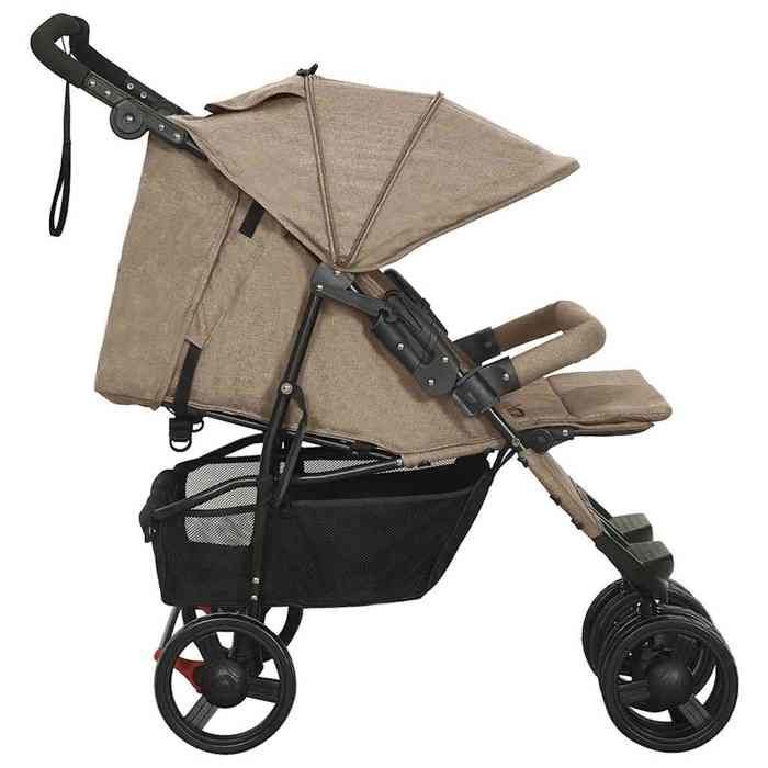 vidaXL Poussette à deux places Taupe Acier