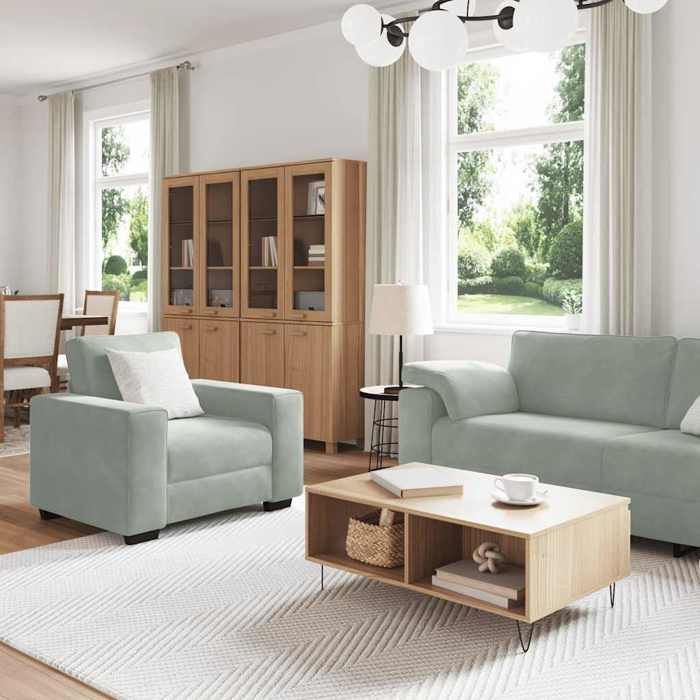 vidaXL Ensemble de canapés 3 pcs avec coussins Gris clair Velours 3324667