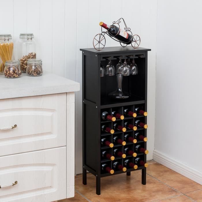 Casier à vin - Porte-Bouteille en Bois - Capacité 20 Bouteilles - Noir - Dimensions 42x24,5x96 cm