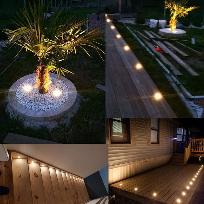 Paquete de 16 focos LED empotrables para exteriores IP67 de 0,6 W y 2700 K - kit listo para enchufar, acero inoxidable/policarbonato