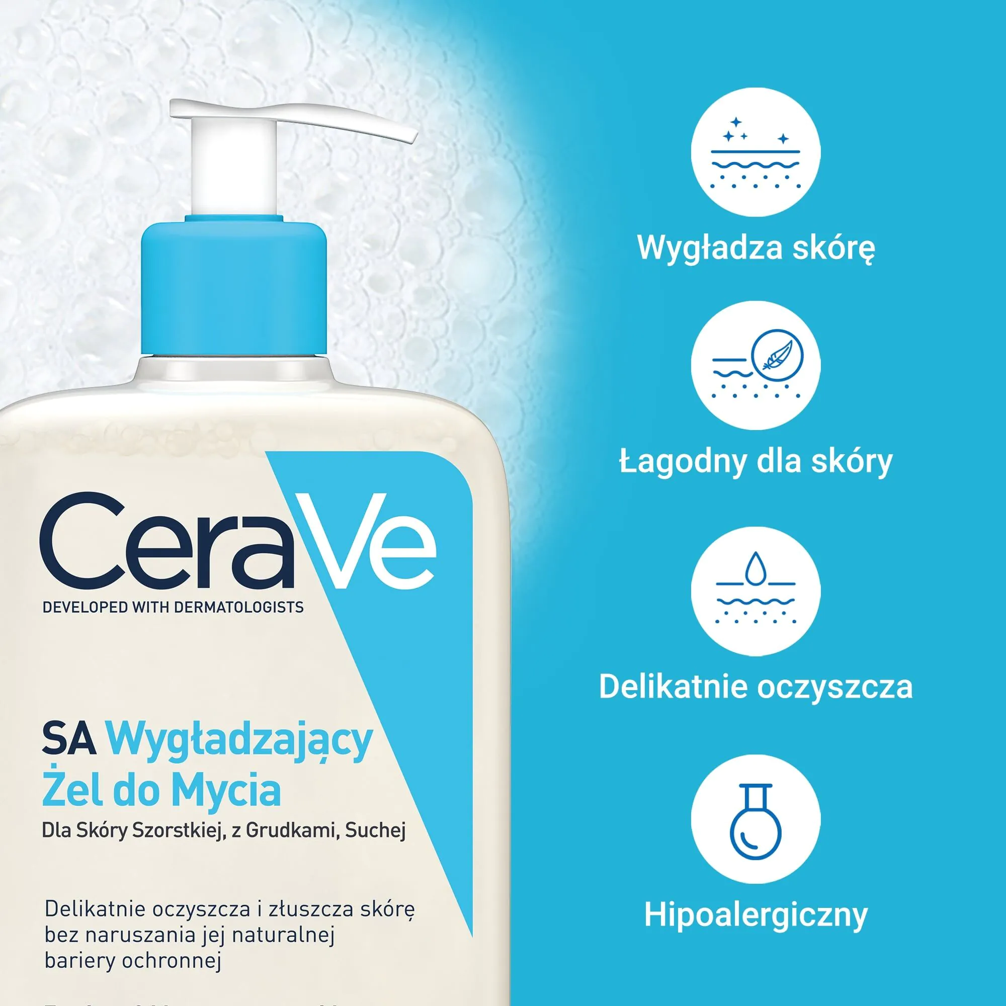 CeraVe SA Wygładzający żel do mycia do skóry szorstkiej, z grudkami, suchej