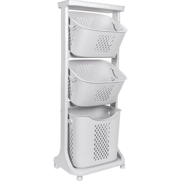 Carrito de lavandería Yorbay, cesta para la ropa sucia, cesto de ropa con 3 cestas extraíbles y ruedas.