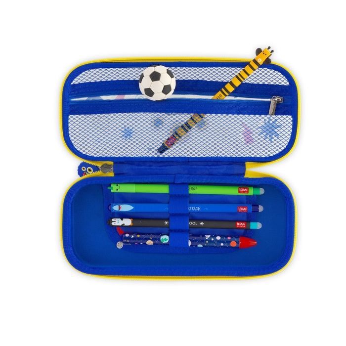 Trousse enfant Legami Wonderwow Monster bleu zippée - compartiment mesh et porte-stylos
