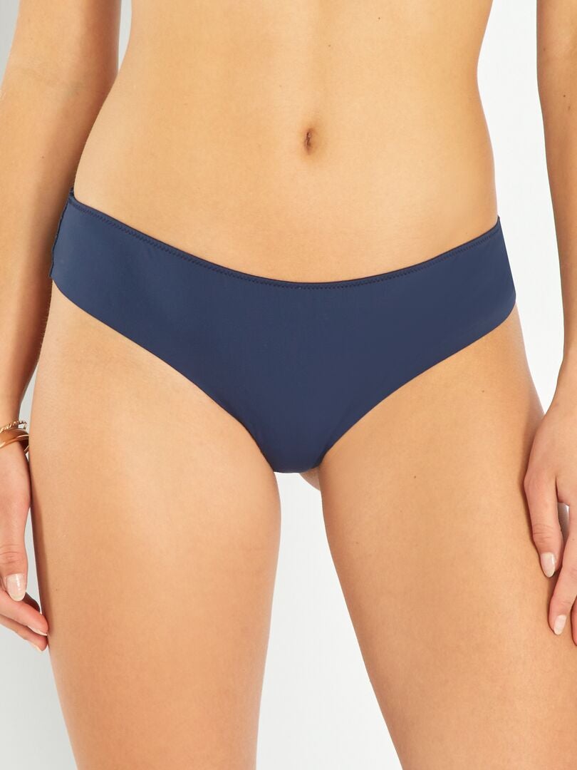 Stringtanga van microvezel en kant - blauwzwart