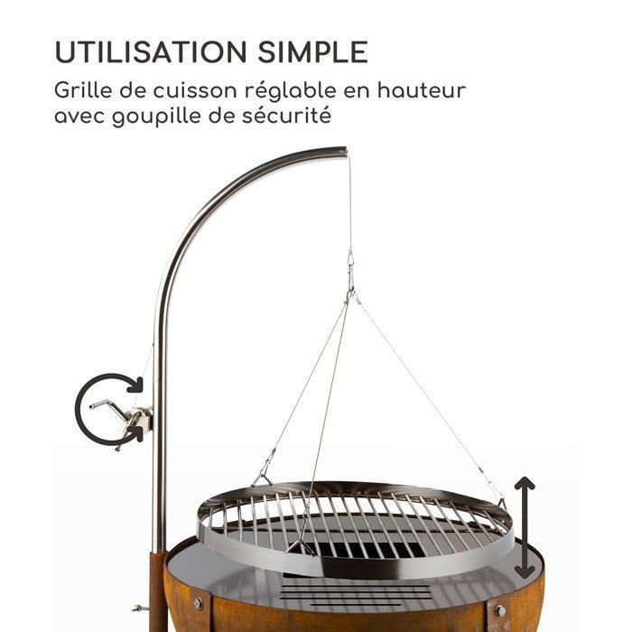 Brasero Blumfeldt Fire Globe de 60 cm de diámetro con aro para parrilla de 59 cm de diámetro - Marrón
