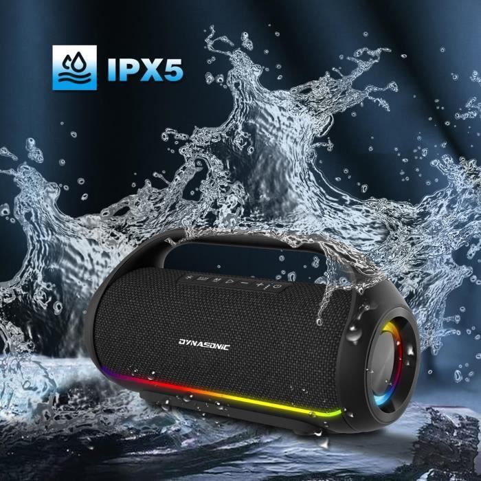 Portable Bluetooth Speaker - DYNASONIC - S90 - IPX7 Waterproof - Powerful Stereo Sound - Colorful LEDs