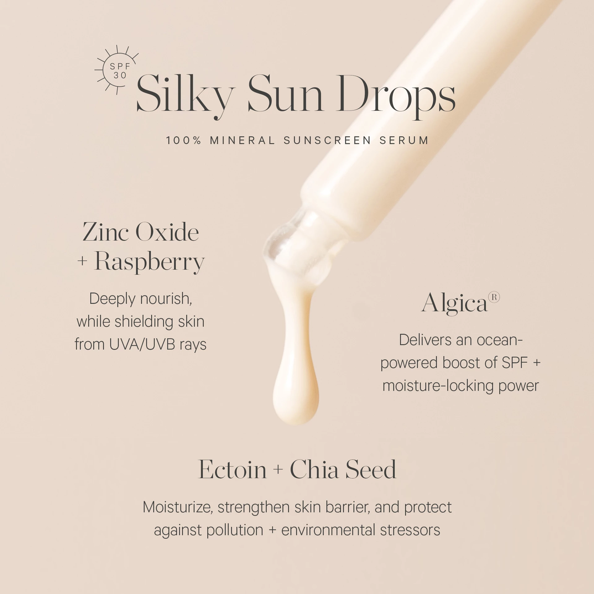Ser de protecție solară Silky Sundrops 100% mineral SPF 30 ml - Kora Organics