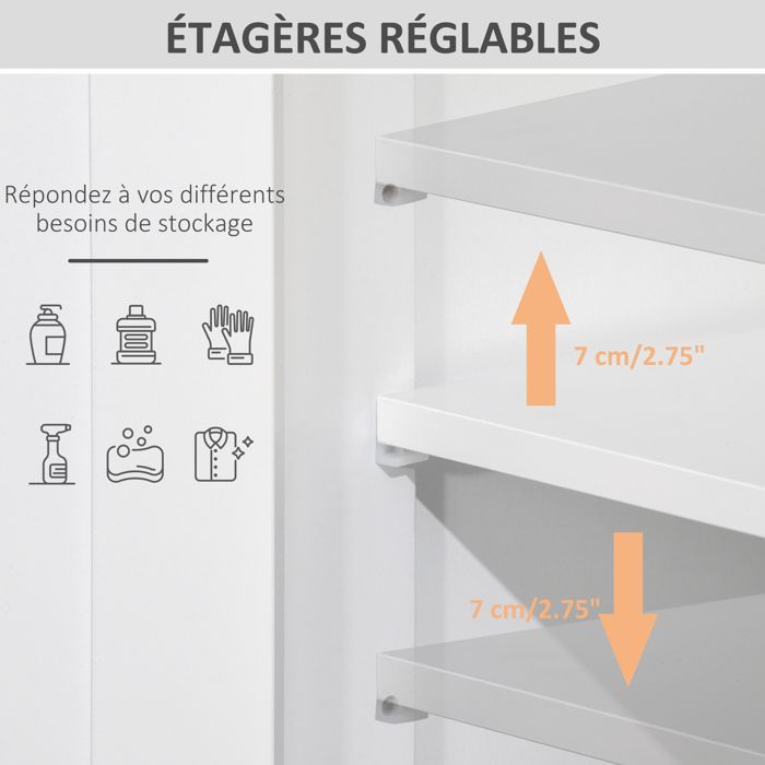 Meuble de salle de bain - kleankin - rangement 2 tiroirs niche placard porte étagère - bois - 60x30x109cm - blanc