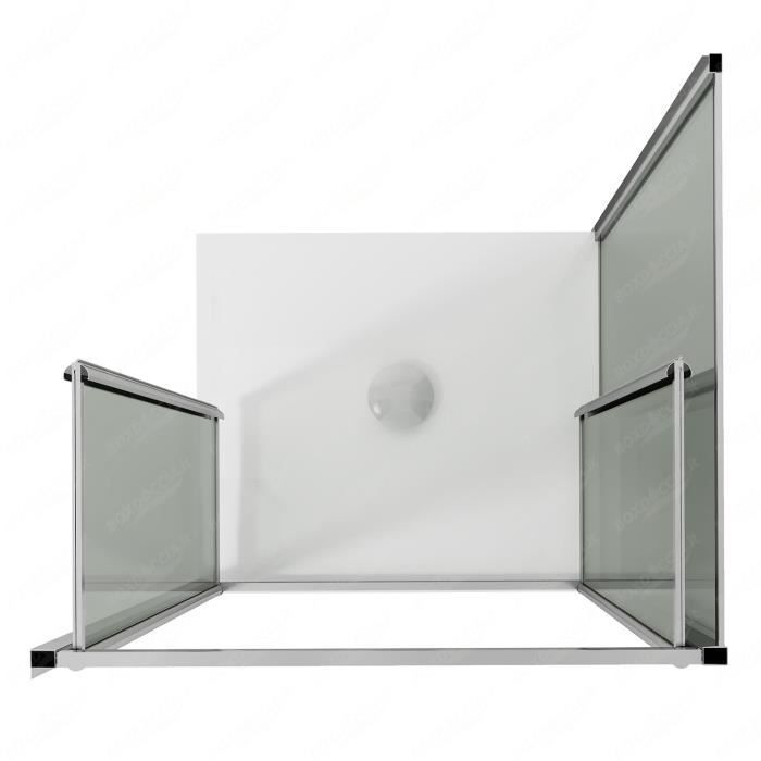 Mampara de ducha de esquina de 90x90 cm, altura 185 cm, cristal fijo transparente + 2 puertas pivotantes de 90° (modelo Clint).