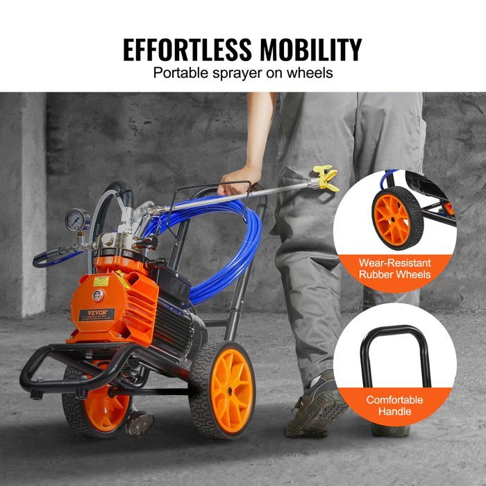 Pulverizador de membrana sin aire de alta presión - VEVOR - 1100 W - 2 L/min - para pintura interior y exterior, suministros y cercas