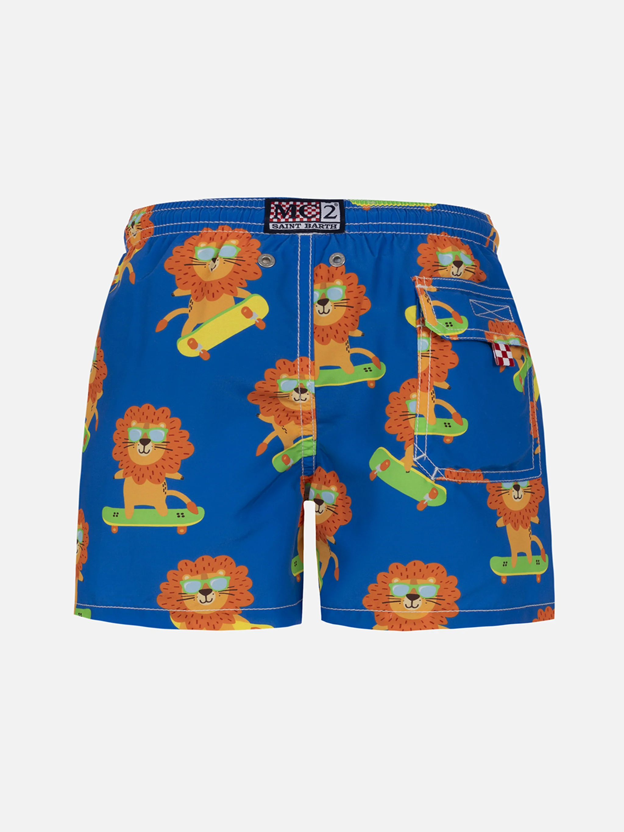 Costume da bagno da bambino di media lunghezza in jeans con stampa leo