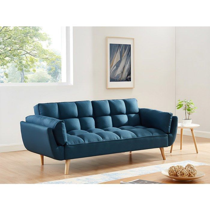 Divano trasformabile a 3 posti LOELINE con meccanismo click-clack in tessuto blu