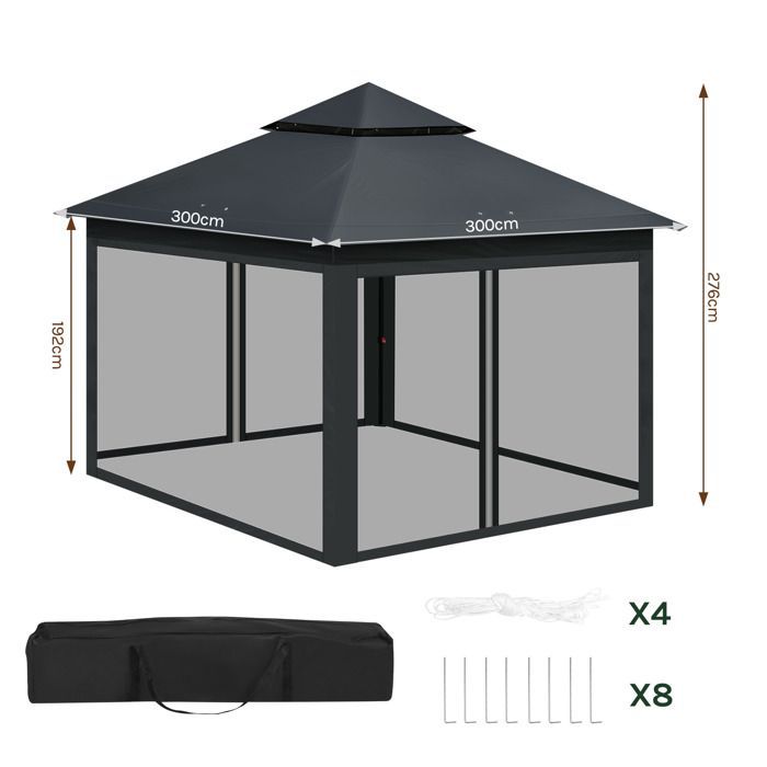 WOLTU Tonnelle de Jardin Extérieur - Pergola Pliante 3x3m - Moustiquaire Amovible - Double Toit Imperméable - anti UV - Anthracite
