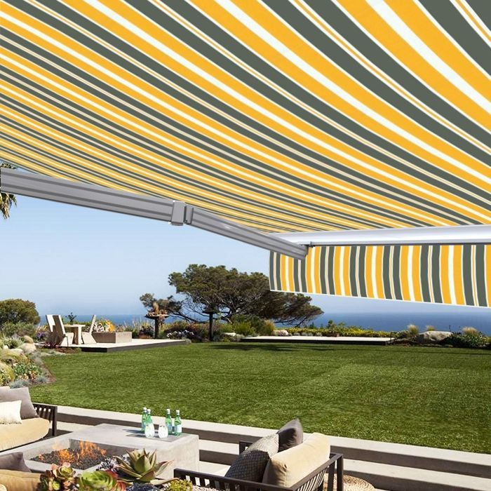 Manuelle Markise, Halbkassette, 4 x 3 m für Terrasse – Graugelb