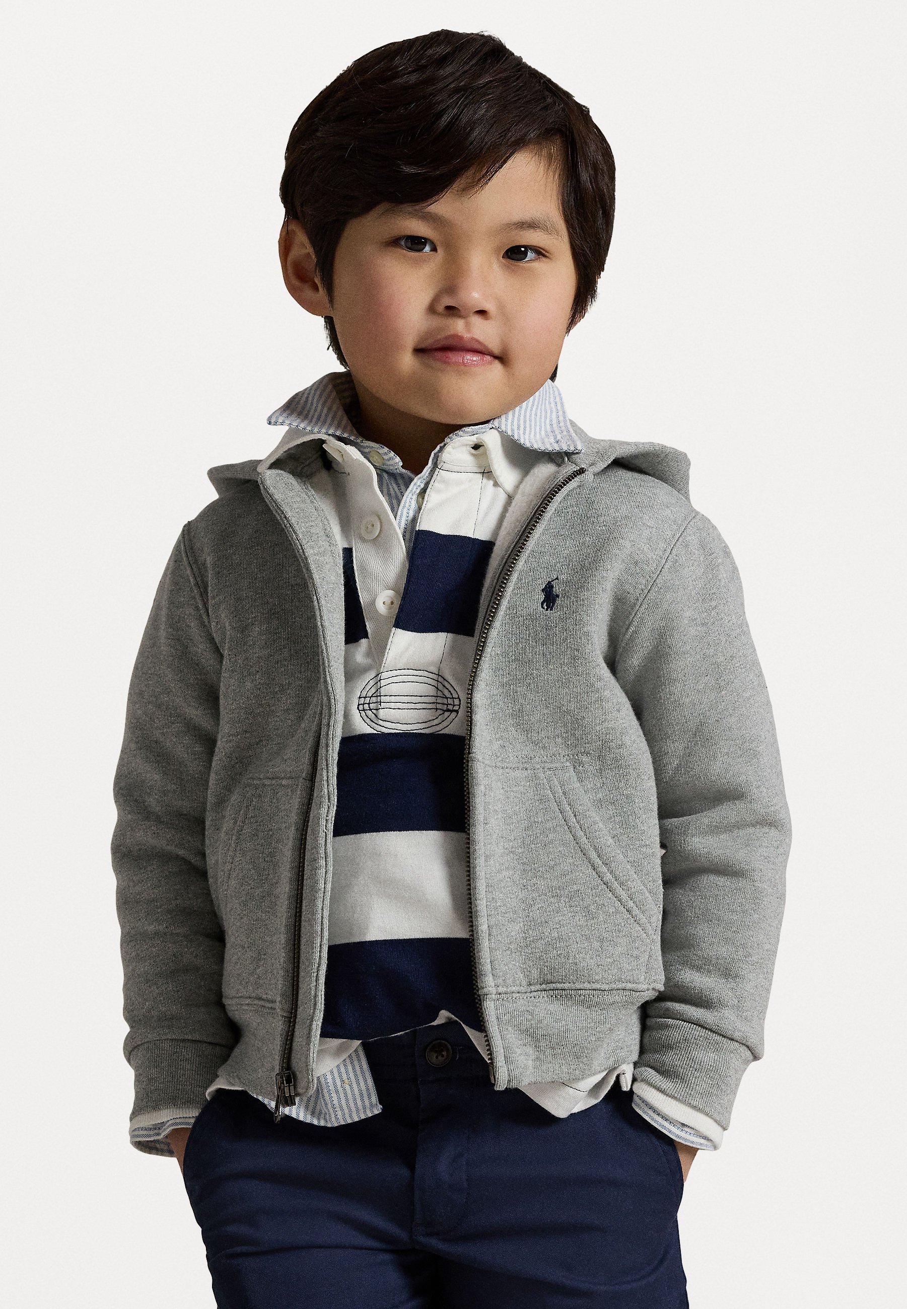 Sweat à capuche zippé Polo Ralph Lauren en molleton mélangé de coton - Gris chiné foncé