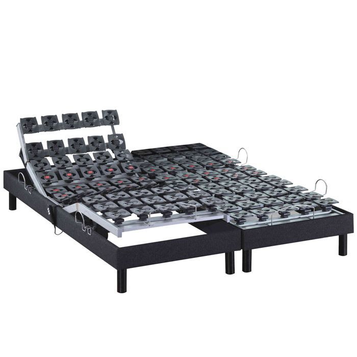 Sommier électrique de relaxation tout plots tissu anthracite 2x80x200 - Anthracite - Garantie 5 ans - Someo