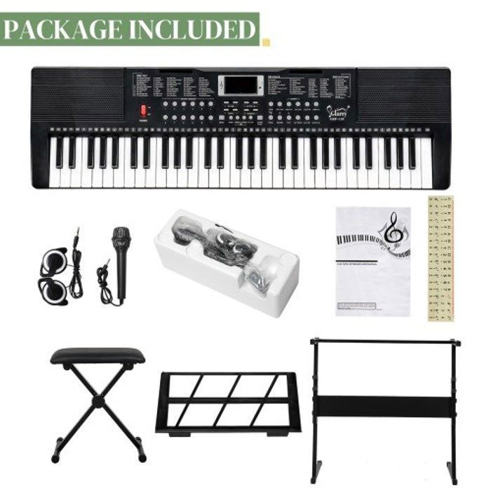PIANO - ALIGHTUP - 61-toetsenklavier met Z-pianostandaard + pianokruk, LED-display, 3 lesmodi voor beginners