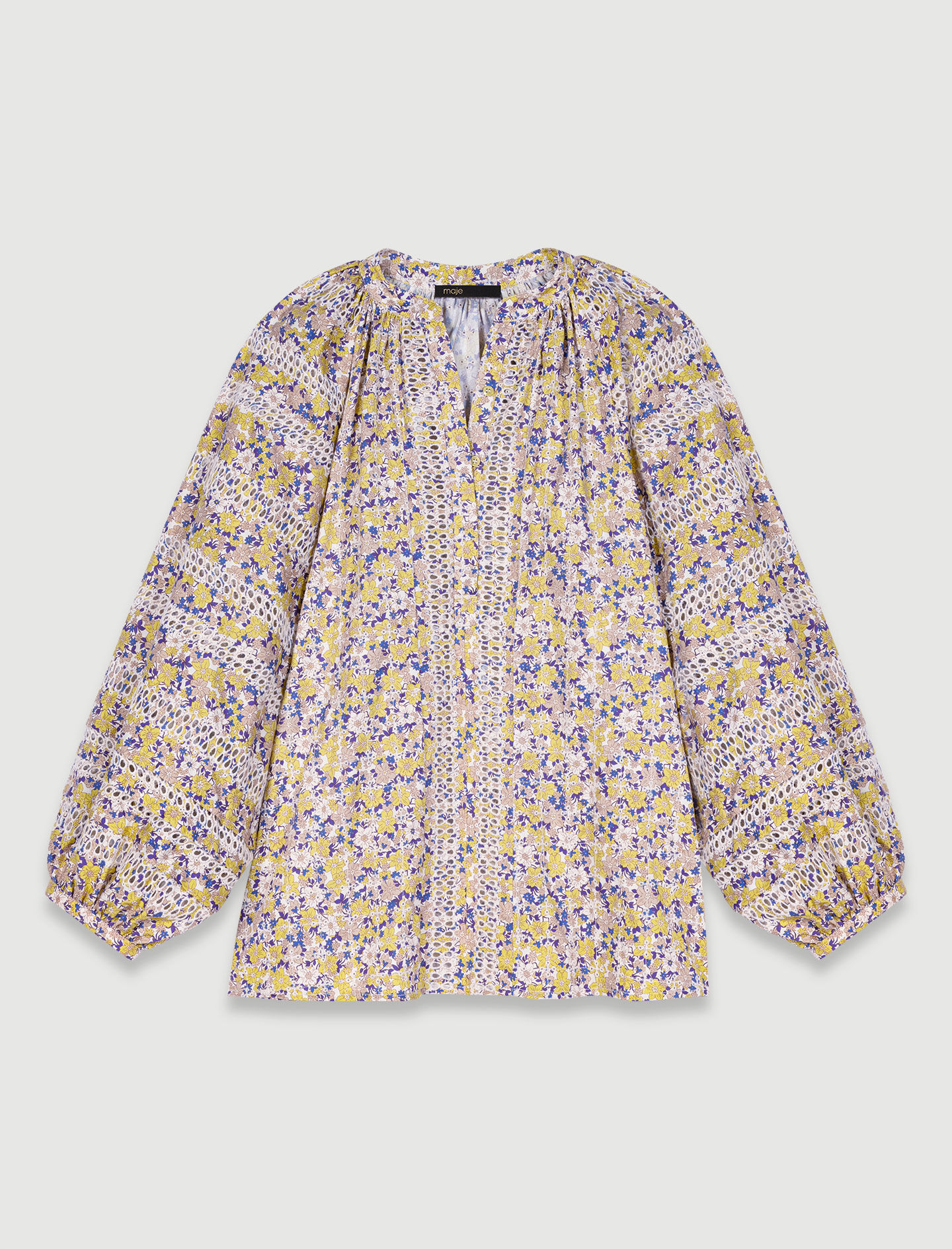 Bluza imprimata si brodata-Imprimé Fleurs Brodées Beige