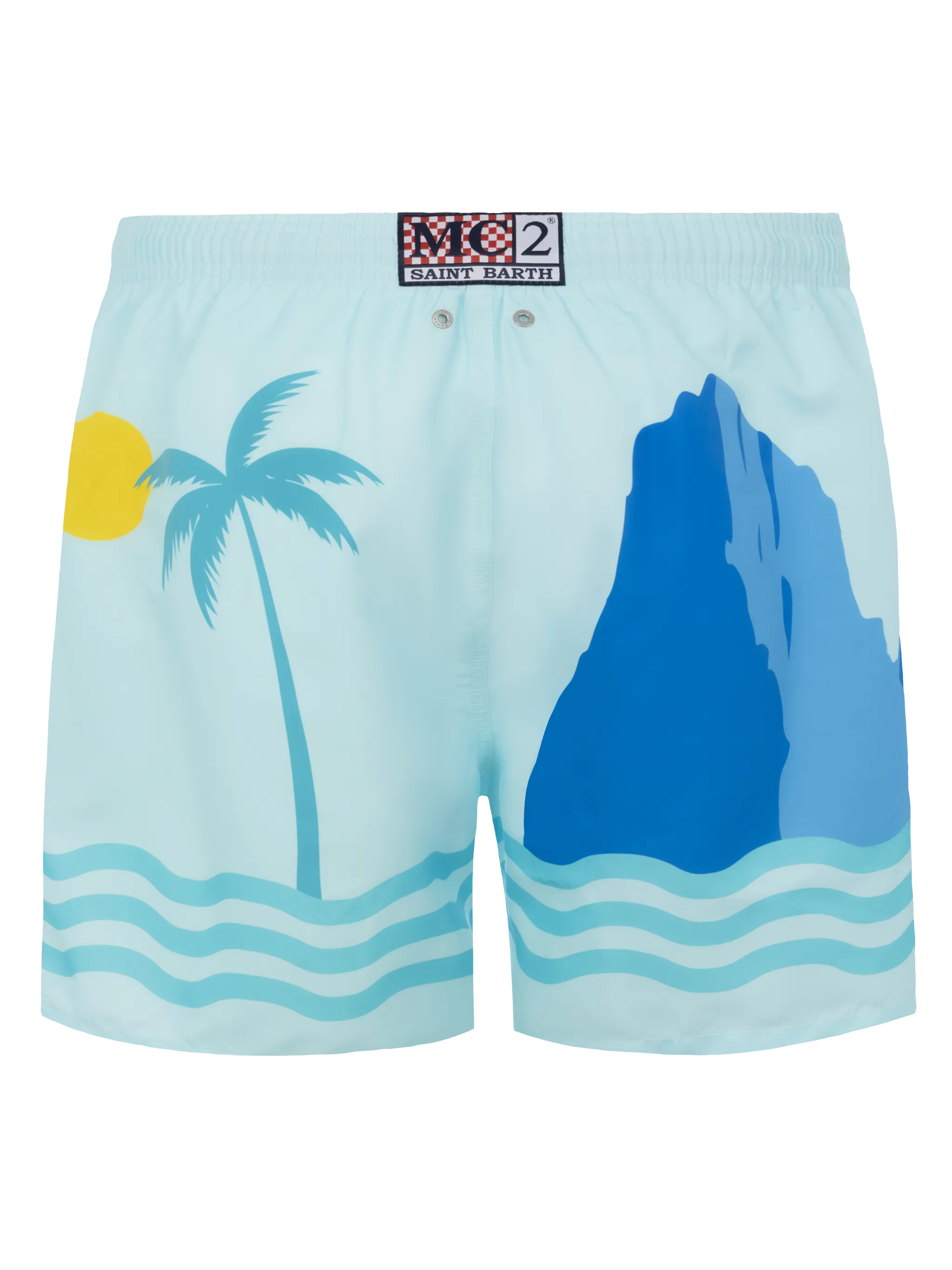 Costume mare lunghezza media Gustavia con stampa cartolina Ibiza