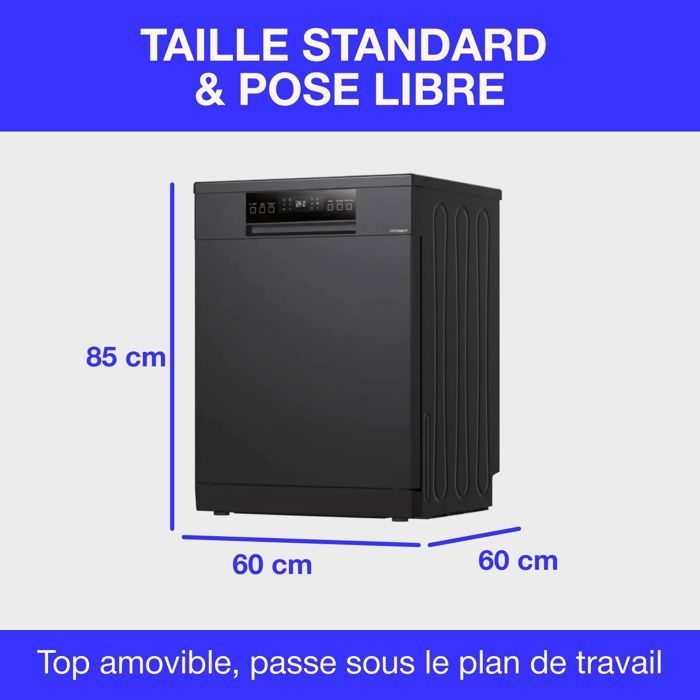 Vrijstaande vaatwasser - CONTINENTAL EDISON - CELV1544IBP - 15 couverts - Inverter - 60 cm - 42 dB - Antracietgrijs