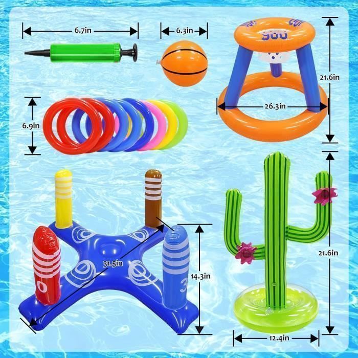 Jouets Gonflables pour Piscine - Cerceau de Basket-Ball et Jeu de Lancer de Bouées pour Enfant et Adulte - Jeux d'Été Amusant