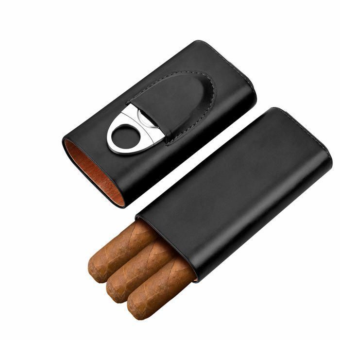 Accesorios para humidor de puros - Estuche de viaje para puros - Caja de puros con cortador - Regalo para hombres - Negro - CIGAR HOUSE