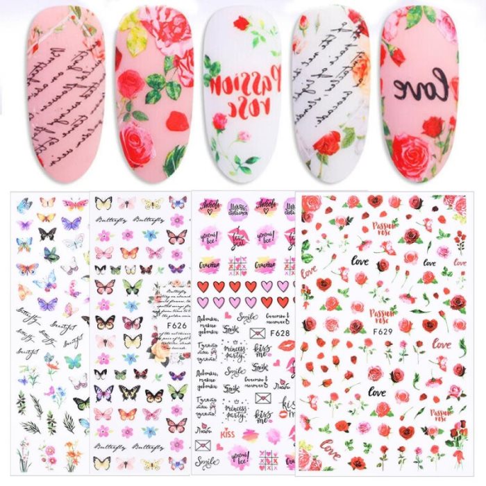 Rozen Vlinder Nagel Lente Stickers Rode Nagelkunst Stickers Decoraties Tips Water Nagel Stickers Ins Style Ozdoby Do Paznokci