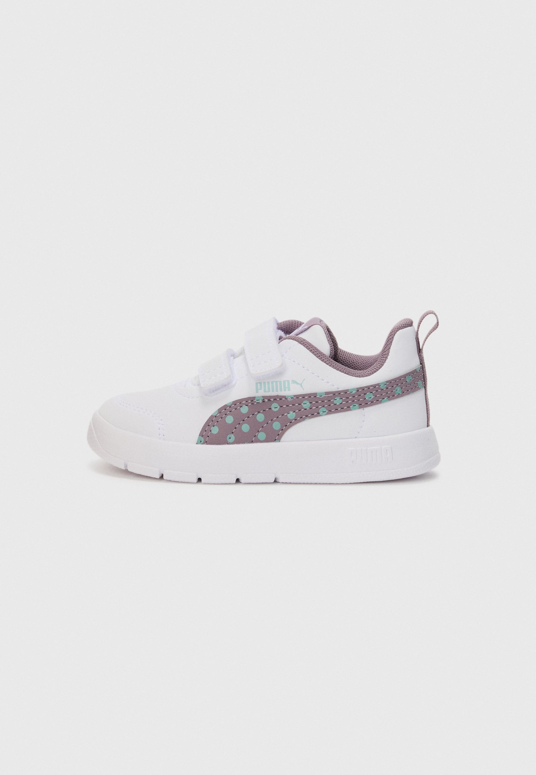 Puma COURTFLEX V3 DOTTY UNISEX - Ausztrál futócipők - fehér/szilvadzsem/világos moha