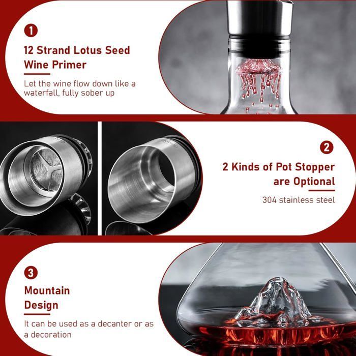 Aérateur de vin cristallin - DOK - 1500 ml - Carafe élégante - Fond iceberg - Transparent clair