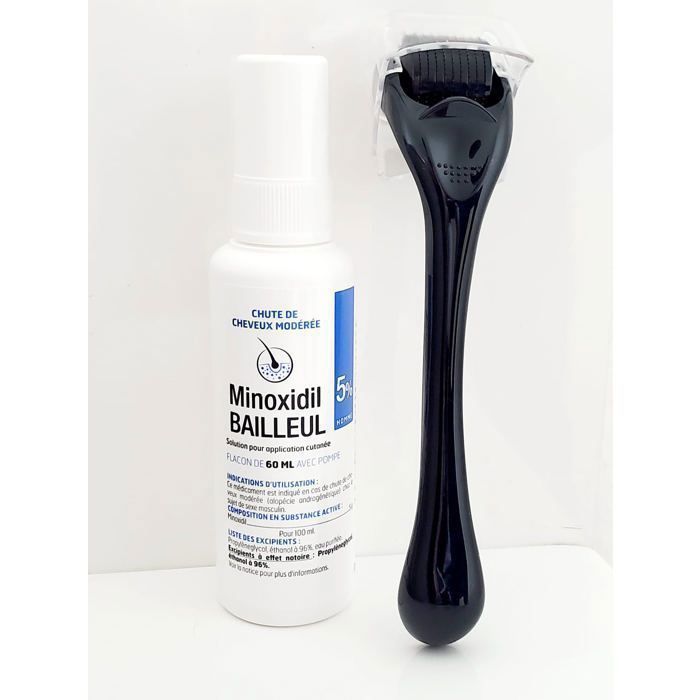 Spray capilar de minoxidil al 5% para hombres y mujeres, 1 botella de 60 ml + Dermaroller profesional