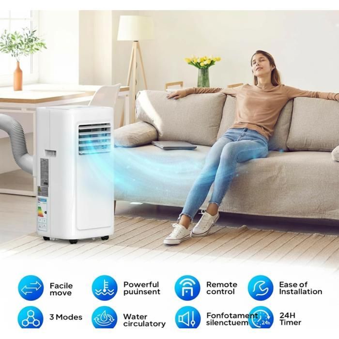 Condizionatore d'aria portatile da 8000 BTU - Timer 24 ore - Telecomando e controllo tramite app intelligente