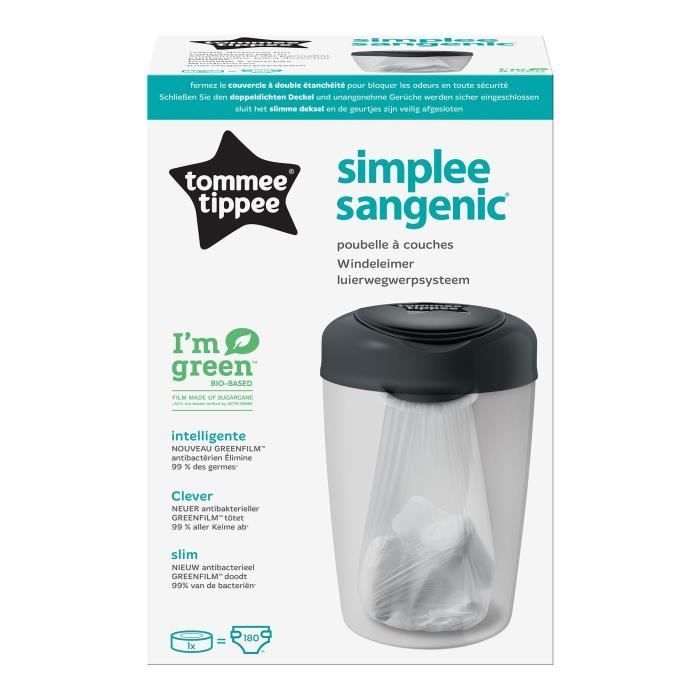 Tommee Tippee Simplee Nappy Bin +1 Refill - Grey and White