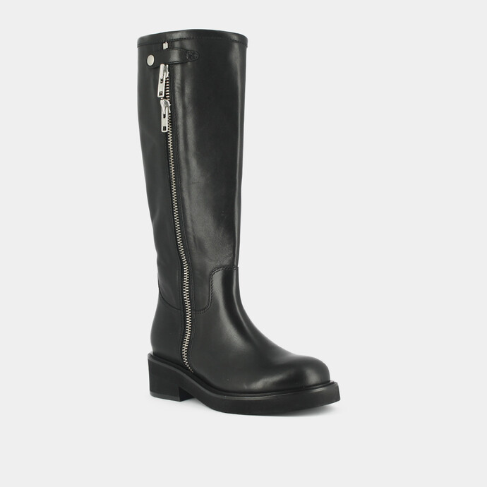Bottes à doubles fermetures éclair  en cuir noir