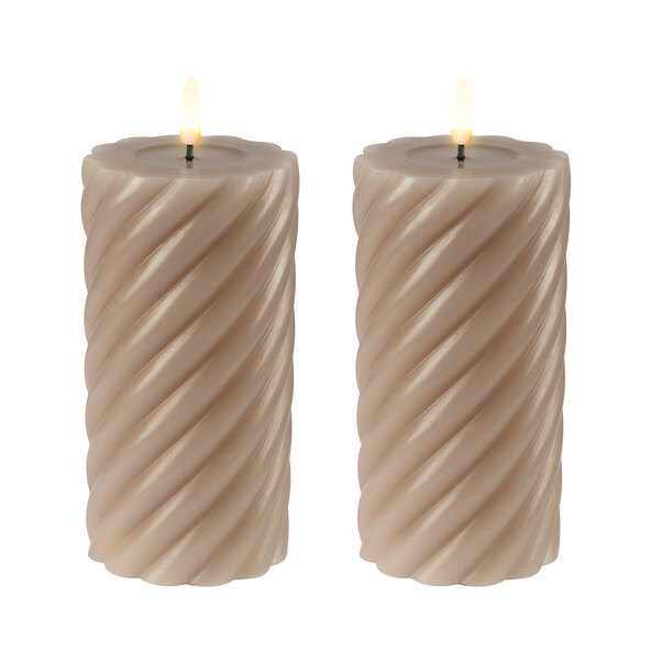 LED-Echtwachskerzen, groß gedreht, creme, 2er Set
